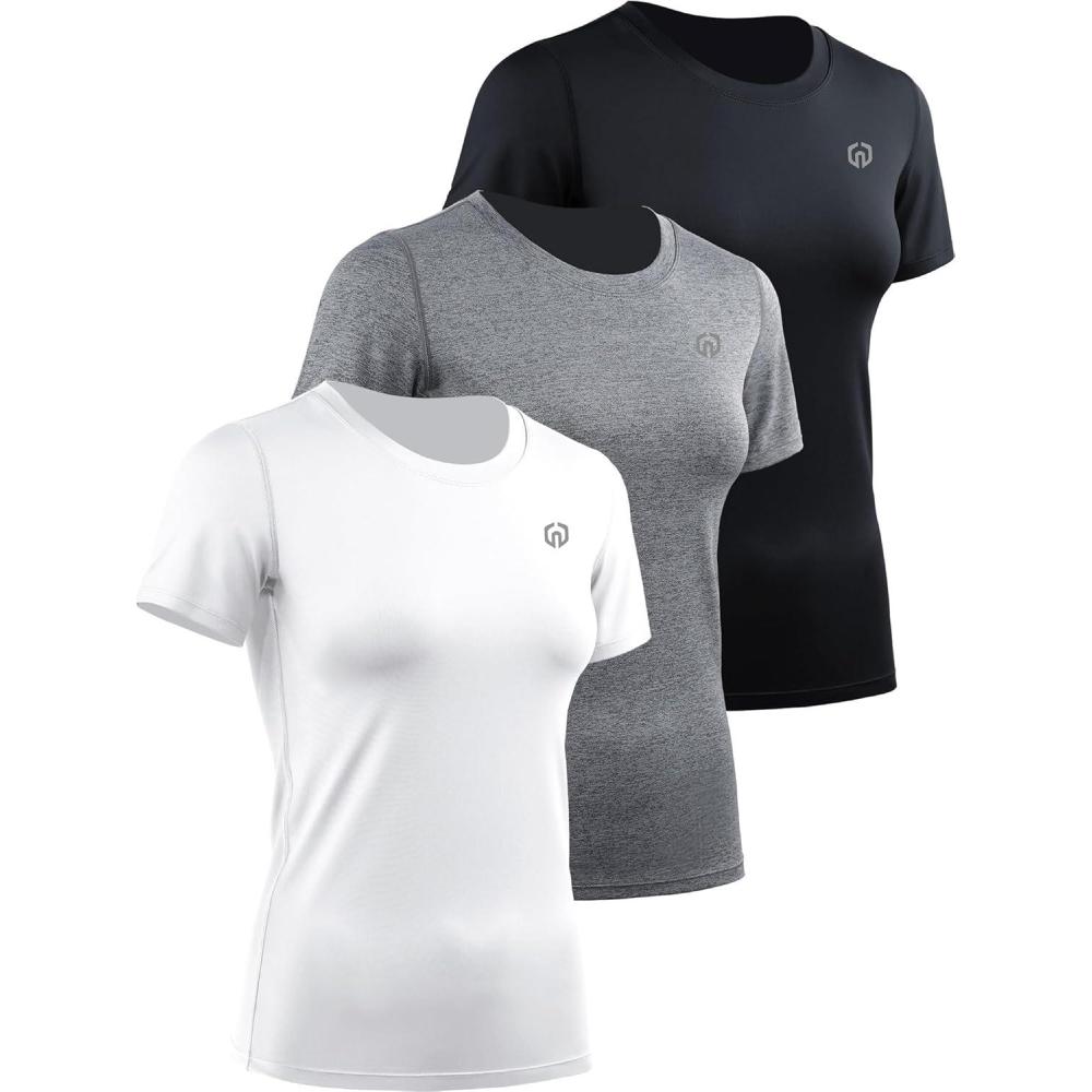 imageNELEUS Womens 3 Pack Athletic Running Shirt Workout Compression Shirts8017 BlackGreyWhite
