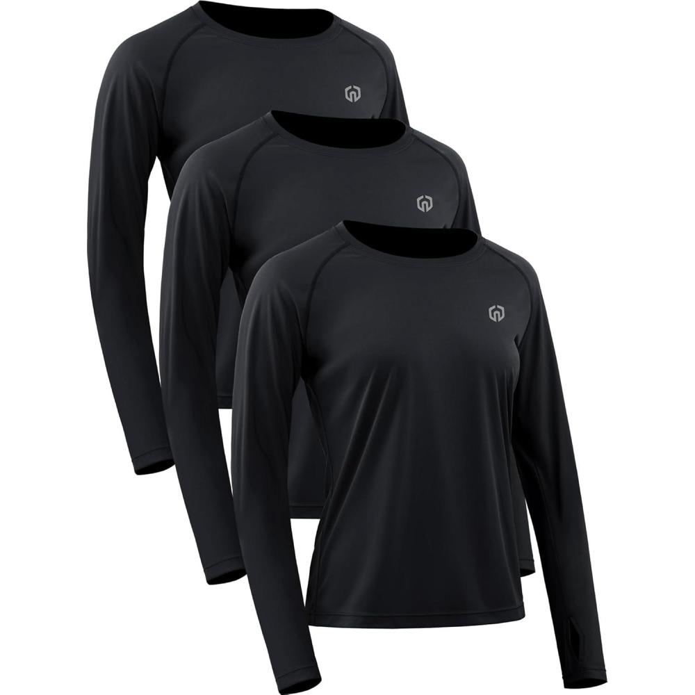 imageNELEUS Womens UPF 50 Long Sleeve Shirt Workout Running Tops Hiking8502 BlackBlackBlack 3 Pack