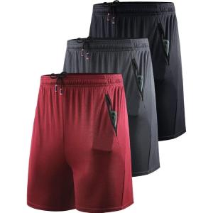 imageNELEUS Mens Basketball Shorts 7quot Workout Running Shorts6083 3 Pack blackGreyRed