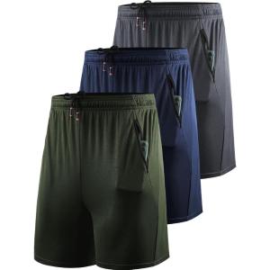 imageNELEUS Mens Basketball Shorts 7quot Workout Running Shorts6083 3 Pack greyNavyOlive Green