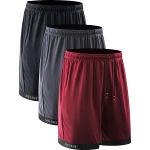imageNELEUS Mens Basketball Shorts 7quot Workout Running Shorts6095 BlackGreyRed 3 Pack
