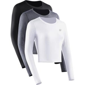 imageNELEUS Womens 3 Pack Compression Workout Athletic ShirtBlackGreyWhite  Long Sleeve