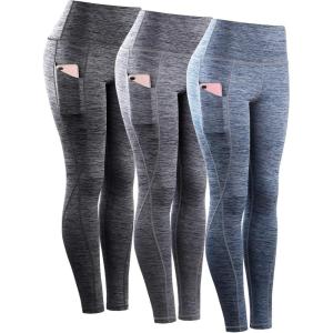 imageNELEUS Womens High Waist Running Workout Leggings for Yoga with Pockets9033 Yoga Pant 3 Pack Black grey navy Blue