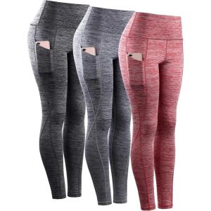 imageNELEUS Womens High Waist Running Workout Leggings for Yoga with Pockets9033 Yoga Pant 3 Packblack grey red