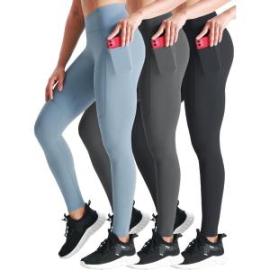 imageNELEUS Womens Yoga Pant Tummy Control High Waist Running Leggings with Pocket9124 BlackGreyGrayish Blue 3 Pack