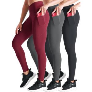 imageNELEUS Womens Yoga Pant Tummy Control High Waist Running Leggings with Pocket9124 BlackGreyRed 3 Pack