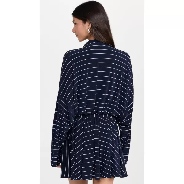 Norma Kamali Womens Super Oversized Shirt Flared Mini DressTrue Navy Pinstripe