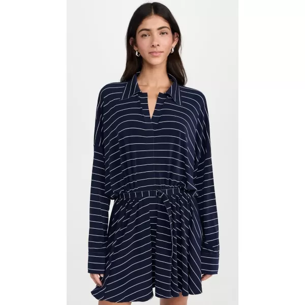 Norma Kamali Womens Super Oversized Shirt Flared Mini DressTrue Navy Pinstripe