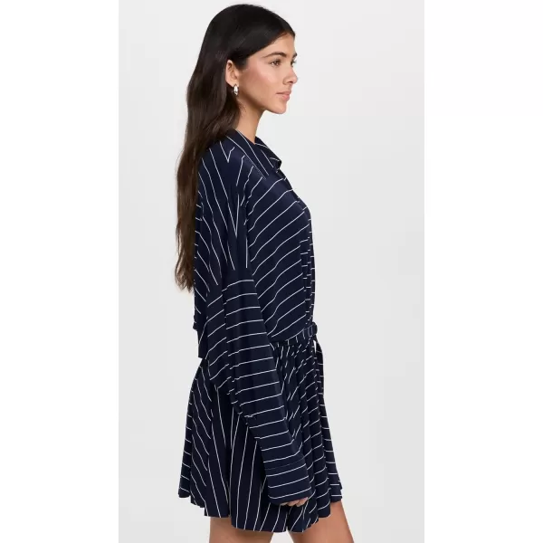 Norma Kamali Womens Super Oversized Shirt Flared Mini DressTrue Navy Pinstripe