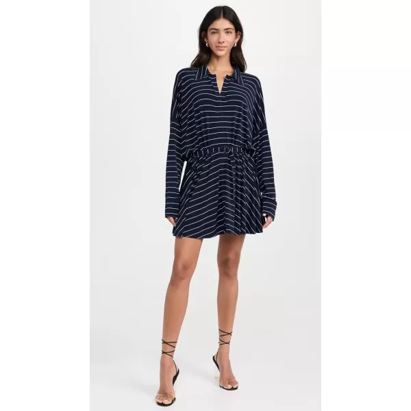 Norma Kamali Womens Super Oversized Shirt Flared Mini DressTrue Navy Pinstripe