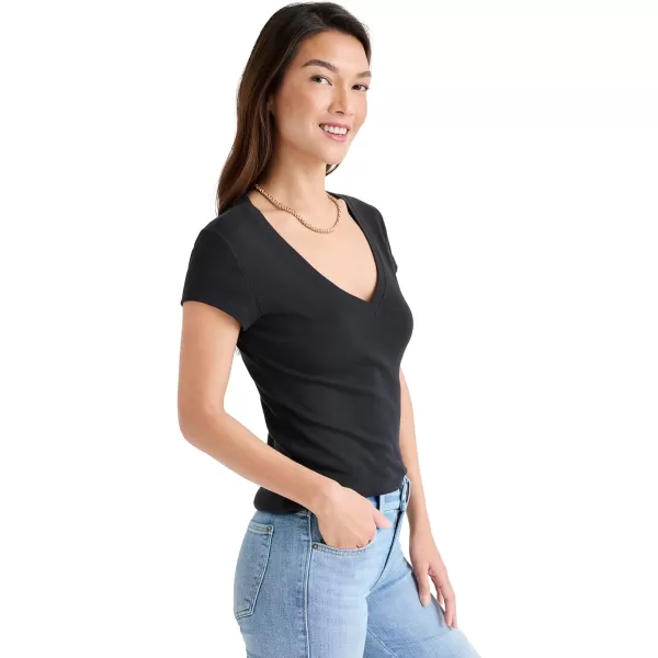 Splendid Womens Faye 1x1 V Neck TeeBlack