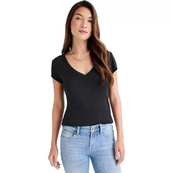 Splendid Womens Faye 1x1 V Neck TeeBlack