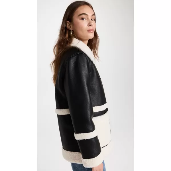 Avec Les Filles Womens Faux Shearling JacketBlackCream