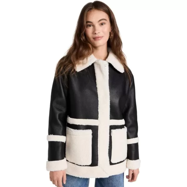 Avec Les Filles Womens Faux Shearling JacketBlackCream