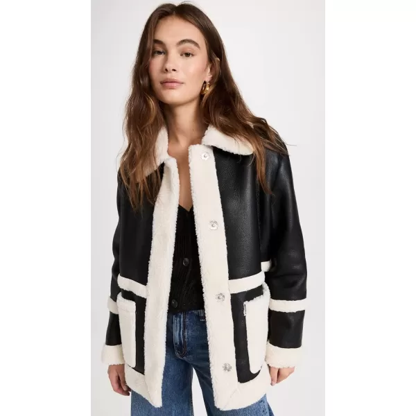 Avec Les Filles Womens Faux Shearling JacketBlackCream