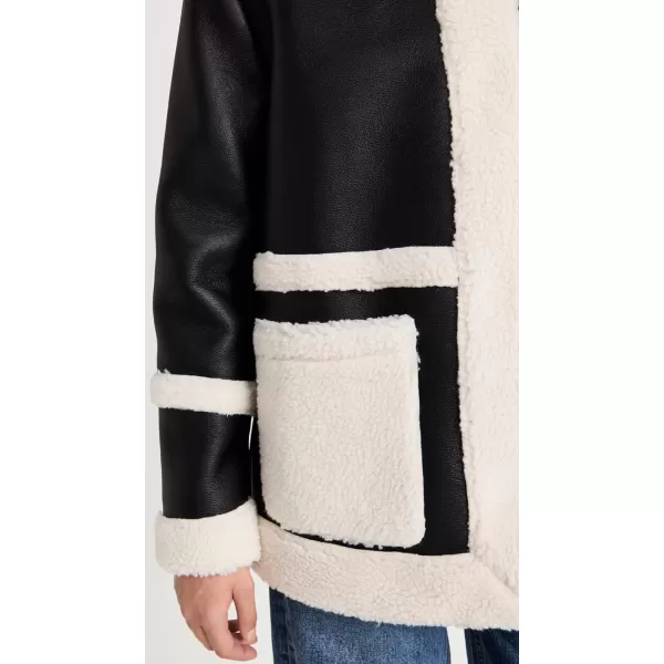 Avec Les Filles Womens Faux Shearling JacketBlackCream