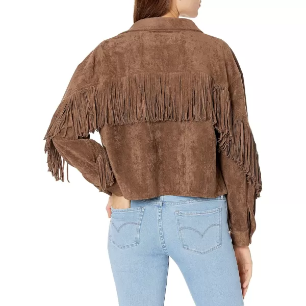 BLANKNYC womens Luxury Clothing Faux Suede Fringe Shirt Jacket Comfortable amp Stylish CoatHot Cocoa