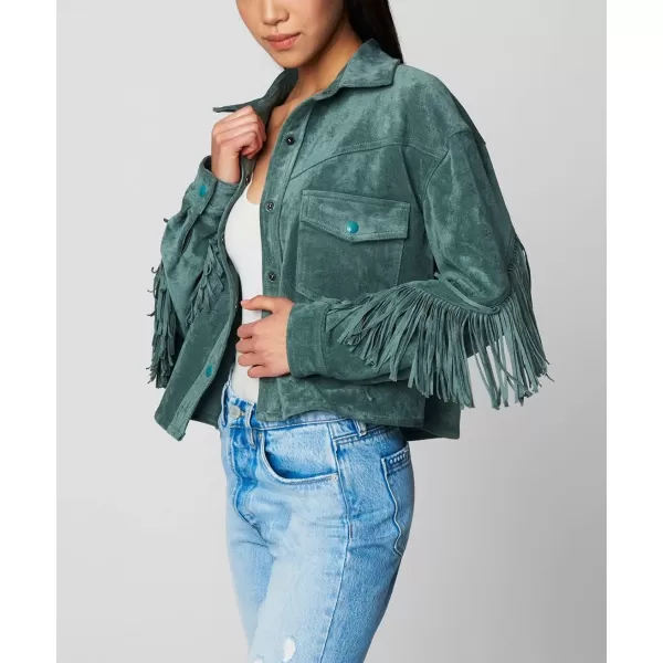 BLANKNYC womens Luxury Clothing Faux Suede Fringe Shirt Jacket Comfortable amp Stylish CoatOlive Branch