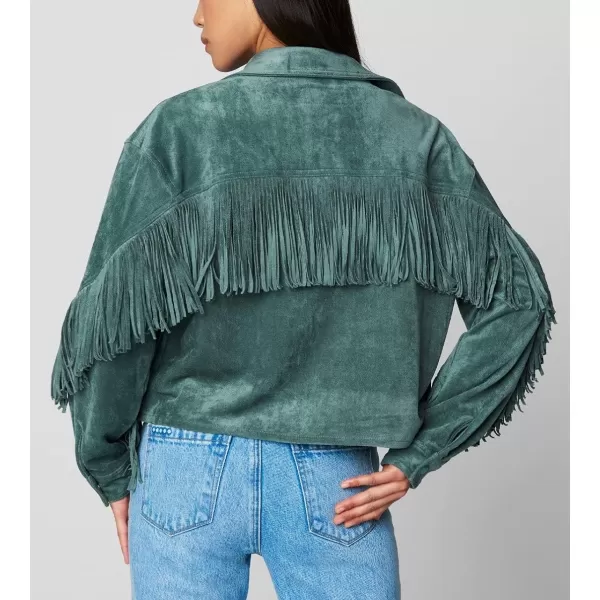 BLANKNYC womens Luxury Clothing Faux Suede Fringe Shirt Jacket Comfortable amp Stylish CoatOlive Branch