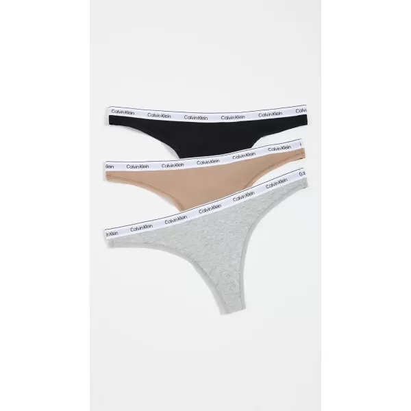 Calvin Klein Womens Modern Logo Thong 3PackBlackGrey HeatherCafe Fun