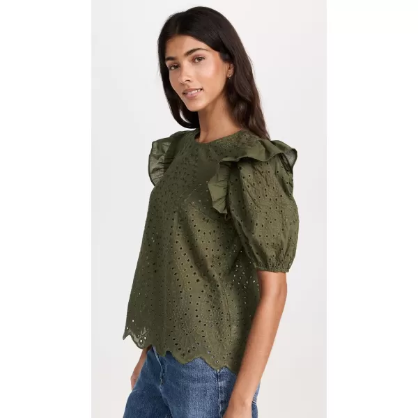 English Factory Womens Ruffle Sleeve Eyelet TopMintgreen