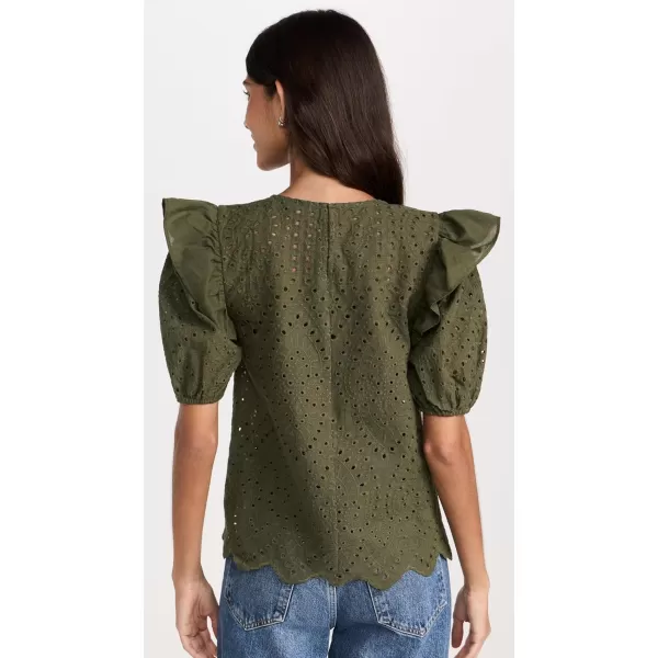 English Factory Womens Ruffle Sleeve Eyelet TopMintgreen