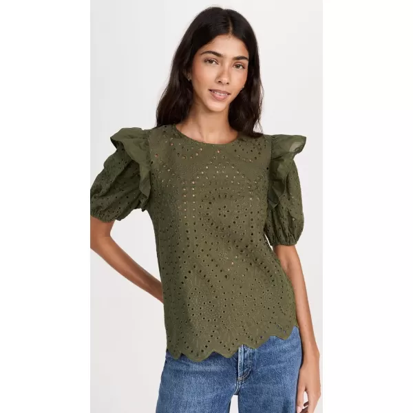 English Factory Womens Ruffle Sleeve Eyelet TopMintgreen