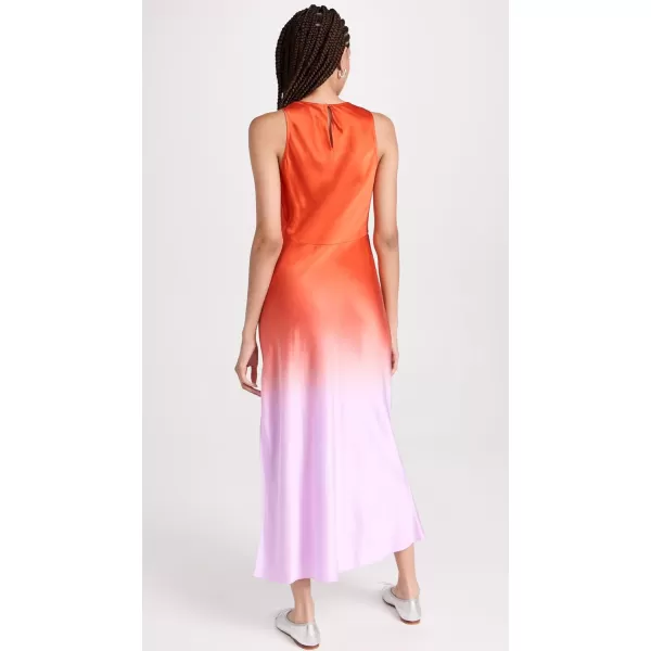 FRAME Womens Bias Dip Dye Midi DressRed Orange Multi