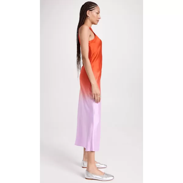 FRAME Womens Bias Dip Dye Midi DressRed Orange Multi