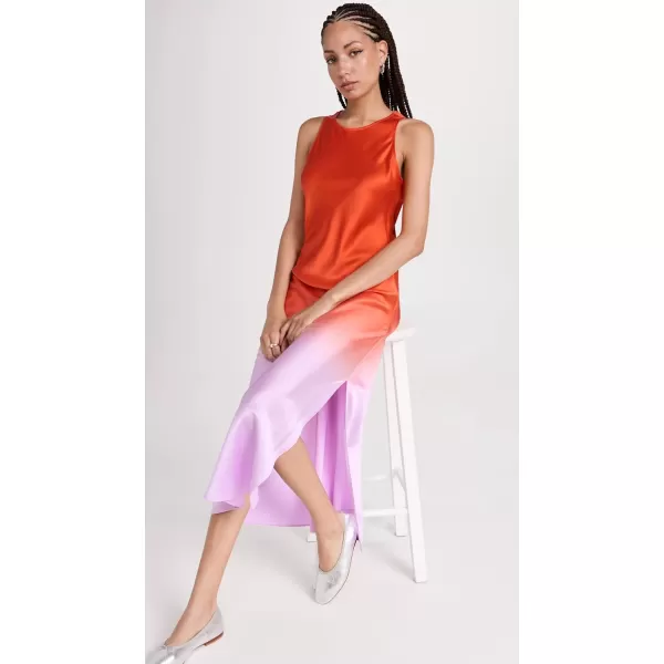 FRAME Womens Bias Dip Dye Midi DressRed Orange Multi