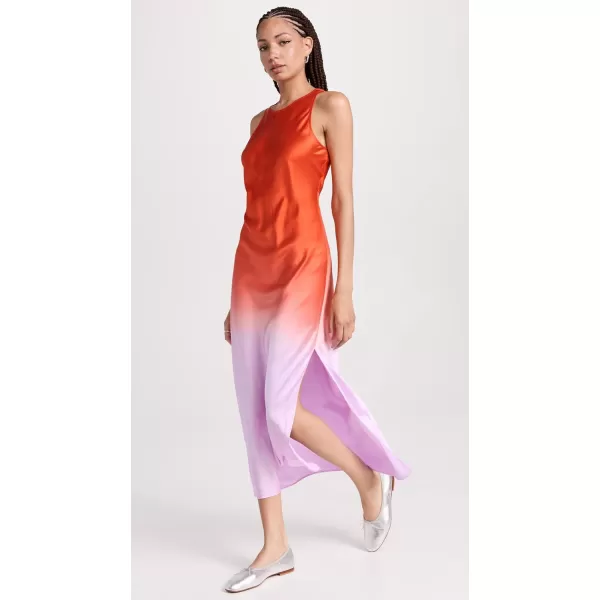 FRAME Womens Bias Dip Dye Midi DressRed Orange Multi