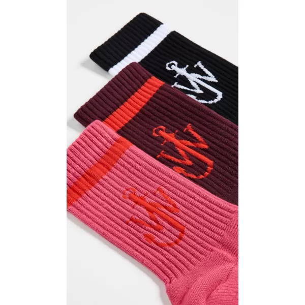 JW Anderson Mens Anchor Socks BundleBlackBright PinkBurgundy