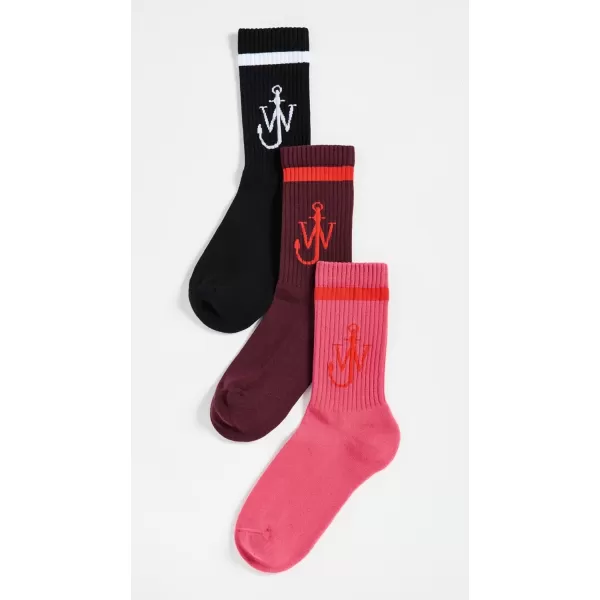 JW Anderson Mens Anchor Socks BundleBlackBright PinkBurgundy