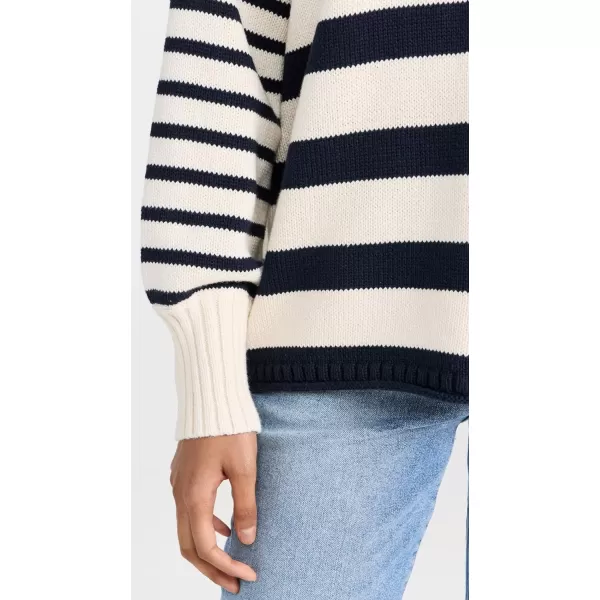 Madewell Womens Conway Pullover Sweater in Mixed StripeAntique CreamBluestone