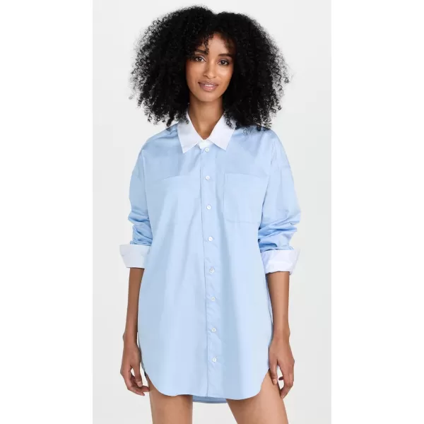 Marissa Webb Womens Davie Sateen Mini Dress ShirtPeriwinkle White Combo