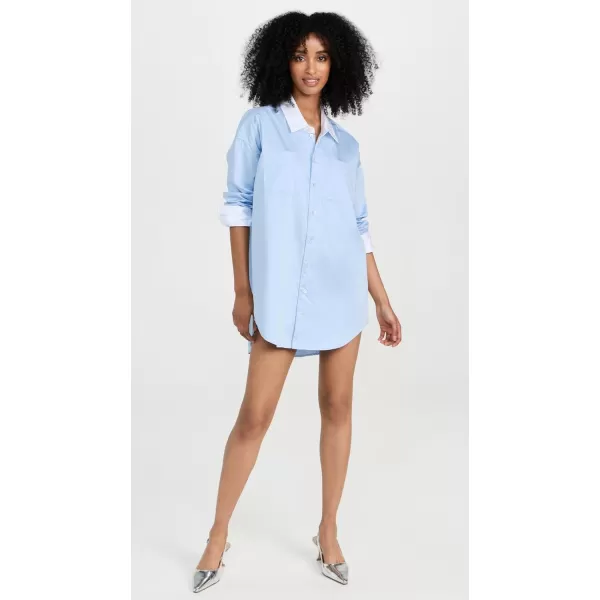 Marissa Webb Womens Davie Sateen Mini Dress ShirtPeriwinkle White Combo