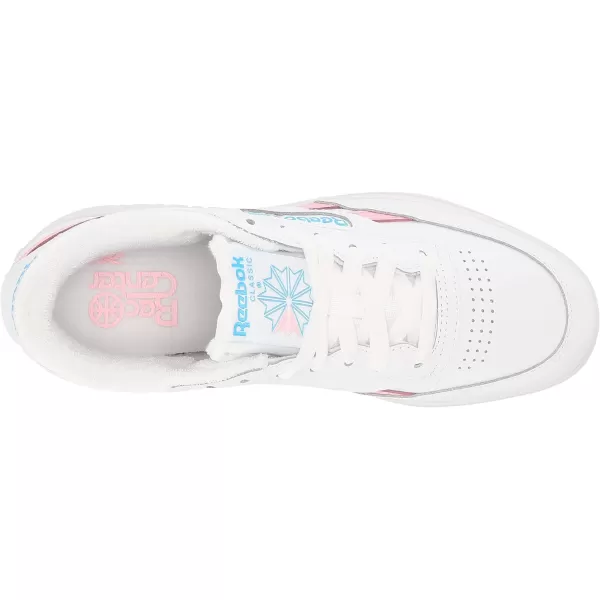 Reebok Womens Club C Geo Mid SneakerFtwr WhitePink GlowRadiant Aqua