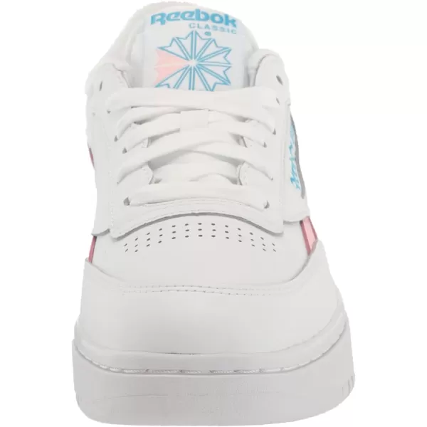 Reebok Womens Club C Geo Mid SneakerFtwr WhitePink GlowRadiant Aqua