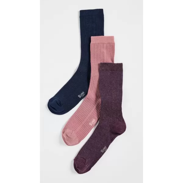 Stems Womens Cashmere Socks Gift Box of ThreeNavyRosaMauve