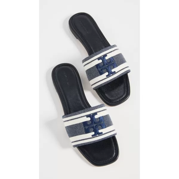 Tory Burch Womens Logo Jacquard Slide SandalsAsh WhiteBlue Chiaro