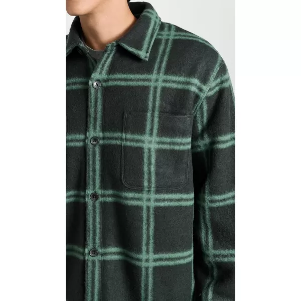 Vince Mens Windowpane Sherpa Shirt JKTMidnight ForestMineral Green