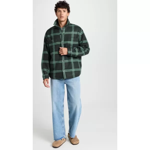 Vince Mens Windowpane Sherpa Shirt JKTMidnight ForestMineral Green