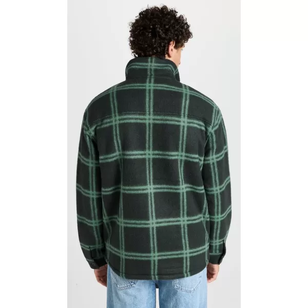 Vince Mens Windowpane Sherpa Shirt JKTMidnight ForestMineral Green