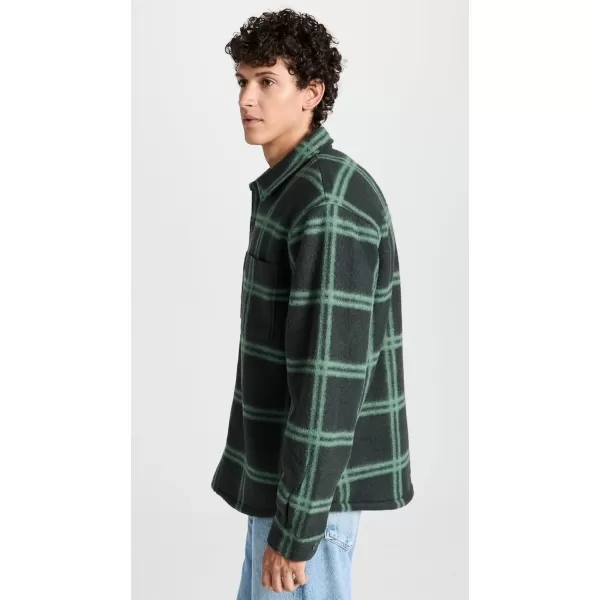 Vince Mens Windowpane Sherpa Shirt JKTMidnight ForestMineral Green