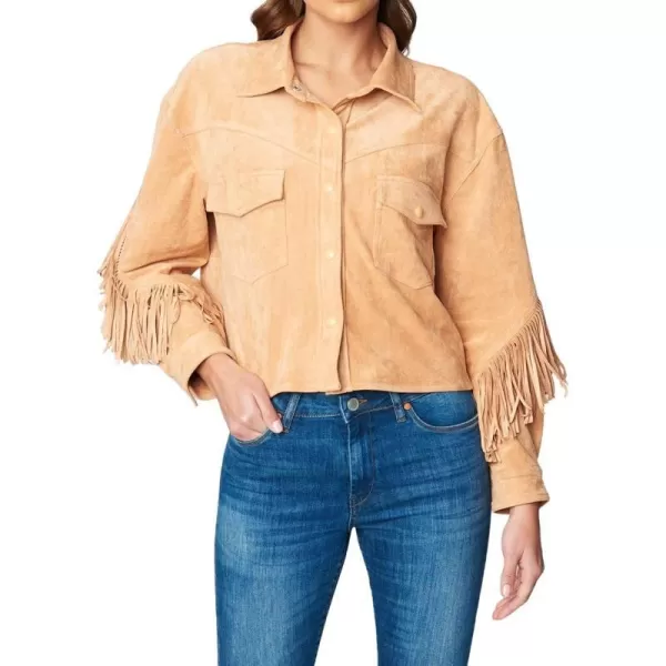 BLANKNYC womens Luxury Clothing Faux Suede Fringe Shirt Jacket Comfortable amp Stylish CoatCamel