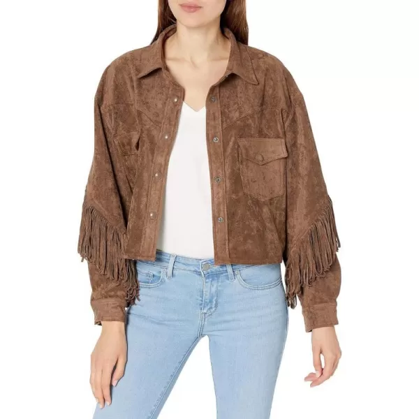 BLANKNYC womens Luxury Clothing Faux Suede Fringe Shirt Jacket Comfortable amp Stylish CoatHot Cocoa