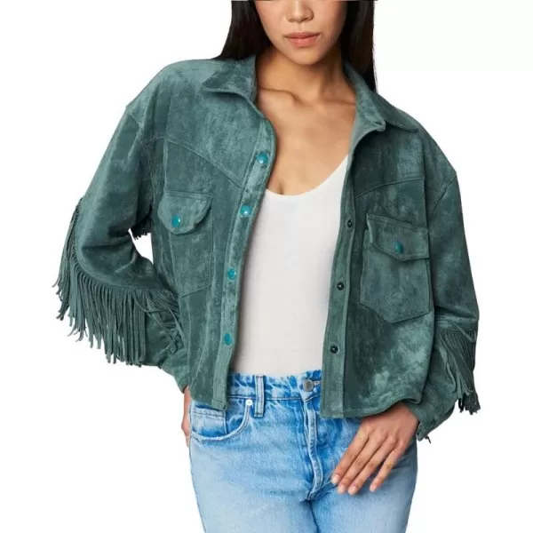 BLANKNYC womens Luxury Clothing Faux Suede Fringe Shirt Jacket Comfortable amp Stylish CoatOlive Branch