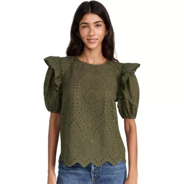 English Factory Womens Ruffle Sleeve Eyelet TopMintgreen