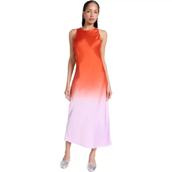 FRAME Womens Bias Dip Dye Midi DressRed Orange Multi