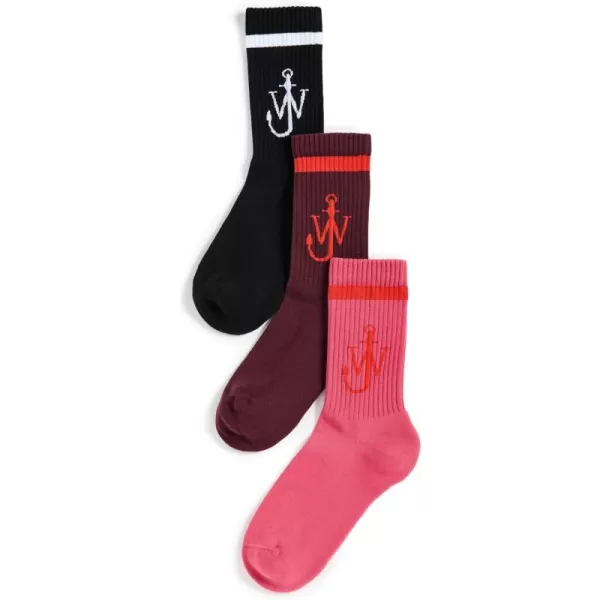 JW Anderson Mens Anchor Socks BundleBlackBright PinkBurgundy